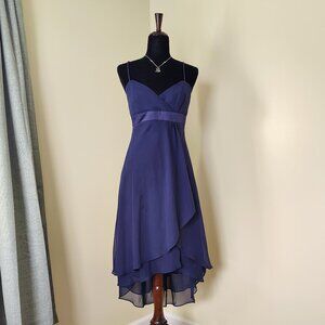 Vintage Y2K Dark Blue Chiffon ALFRED ANGELO High-low Tiered Ruffle Hem Dress - 8